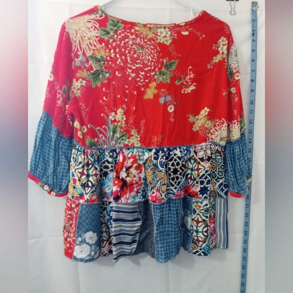 John Mark Multicolor Floral Patchwork Blouse - image 6